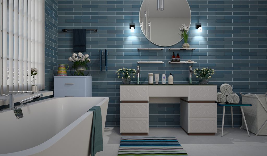 Blue Brick Style Bathroom Feature Tiles