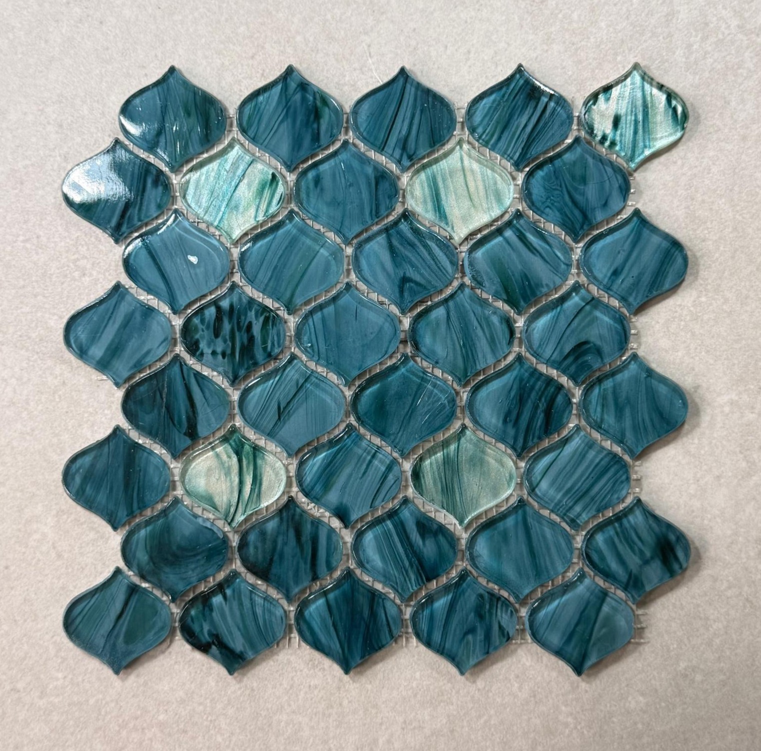 Moroccan Blue Arabesque Lantern Glass Mosaic 7599