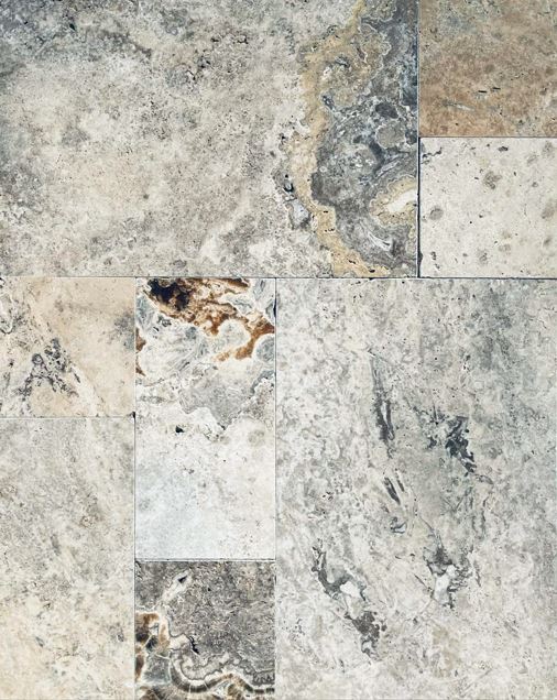 Silver French Pattern Tumbled Travertine Paver 8825