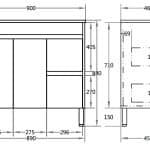 PVC Pola White Gloss Free Standing Vanity with Ceramic Top Drawers Right Doors Left 09937