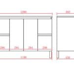 PVC Pola White Gloss Free Standing Vanity with Ceramic Top Drawers Left & Right Doors Centered 09938