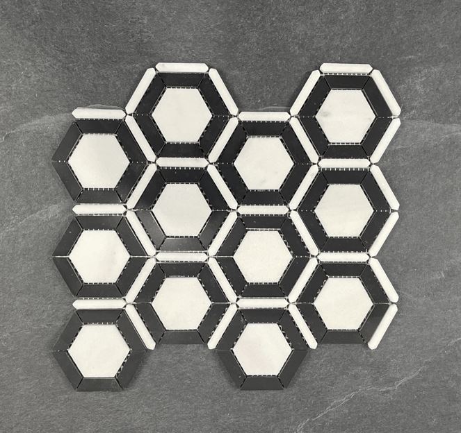 Black and White Hexagon Marble Mosaic 7698