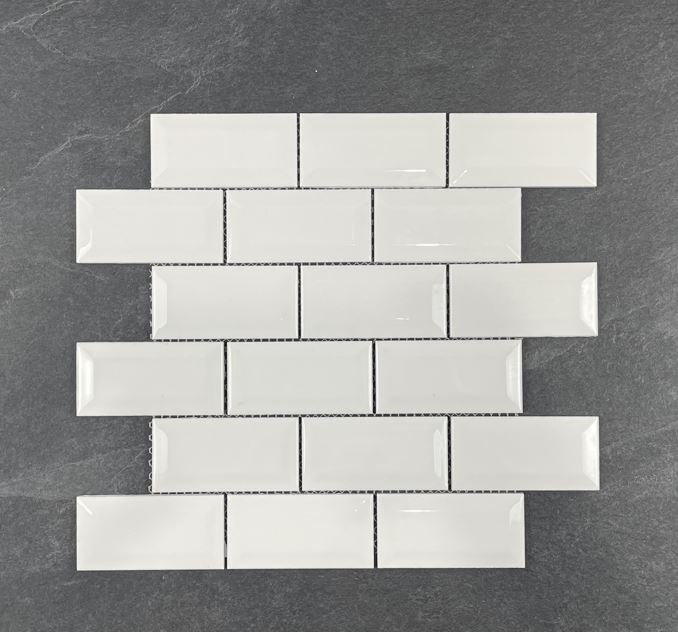 Belite White Gloss Bevelled Brick Pattern Mosaic 7699