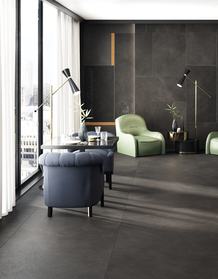 Lamborghini Krim Brown Yellow Sq Logo Matt Italian Rectified Porcelain Wall & Floor Panel | Slab 4597