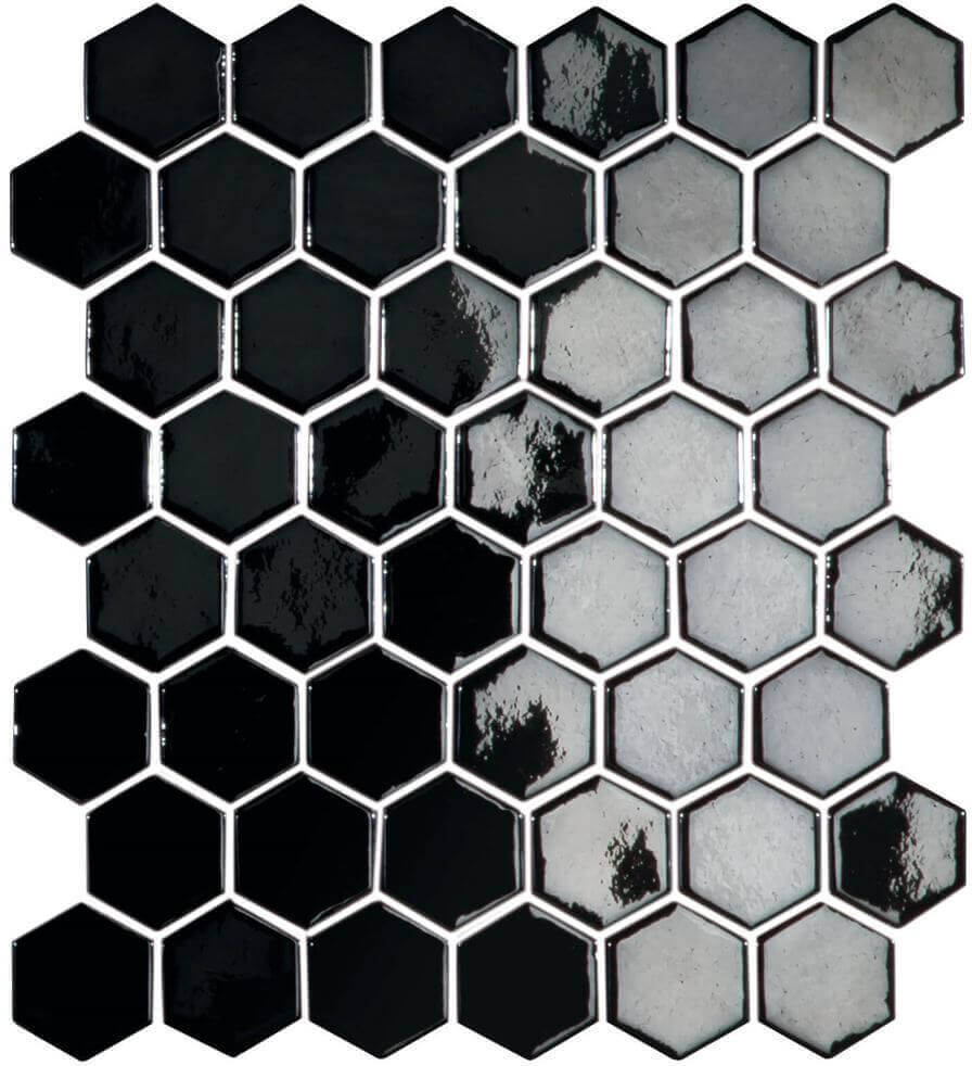 Black Diamond Hexagon Spanish Polyurethane Dot Mounted Glass Pool-Mosaic 7725