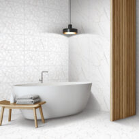 Carrara White Marble Look Carving Matt Rectified Ceramic Wall Tile 4704