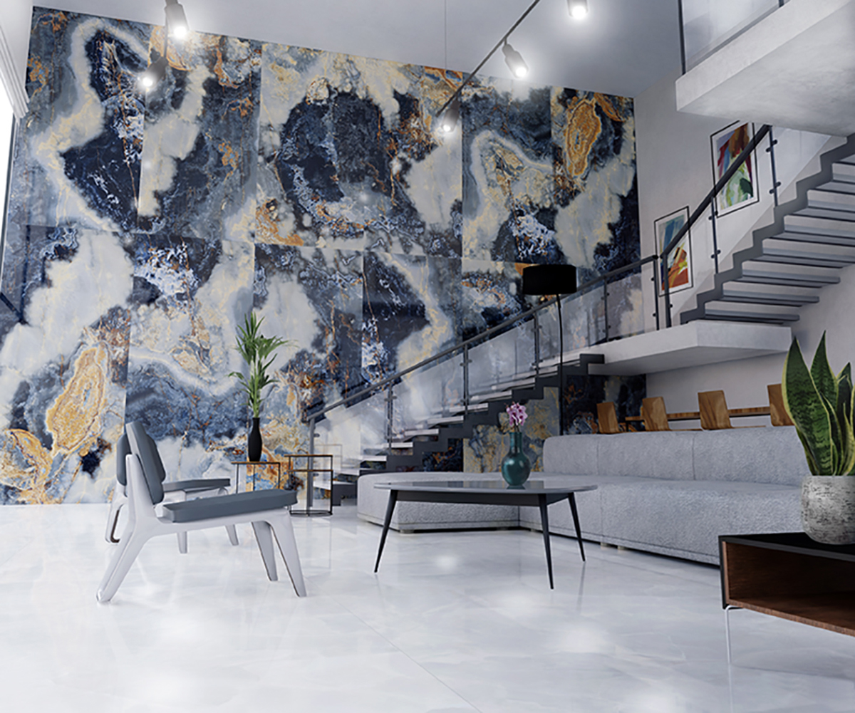Eternal Blue Marble Look Polished Italian Porcelain Slab 4691