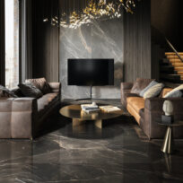 Thunder Rumble Dark Grey Marble Look Polished Italian Porcelain Slab 4696