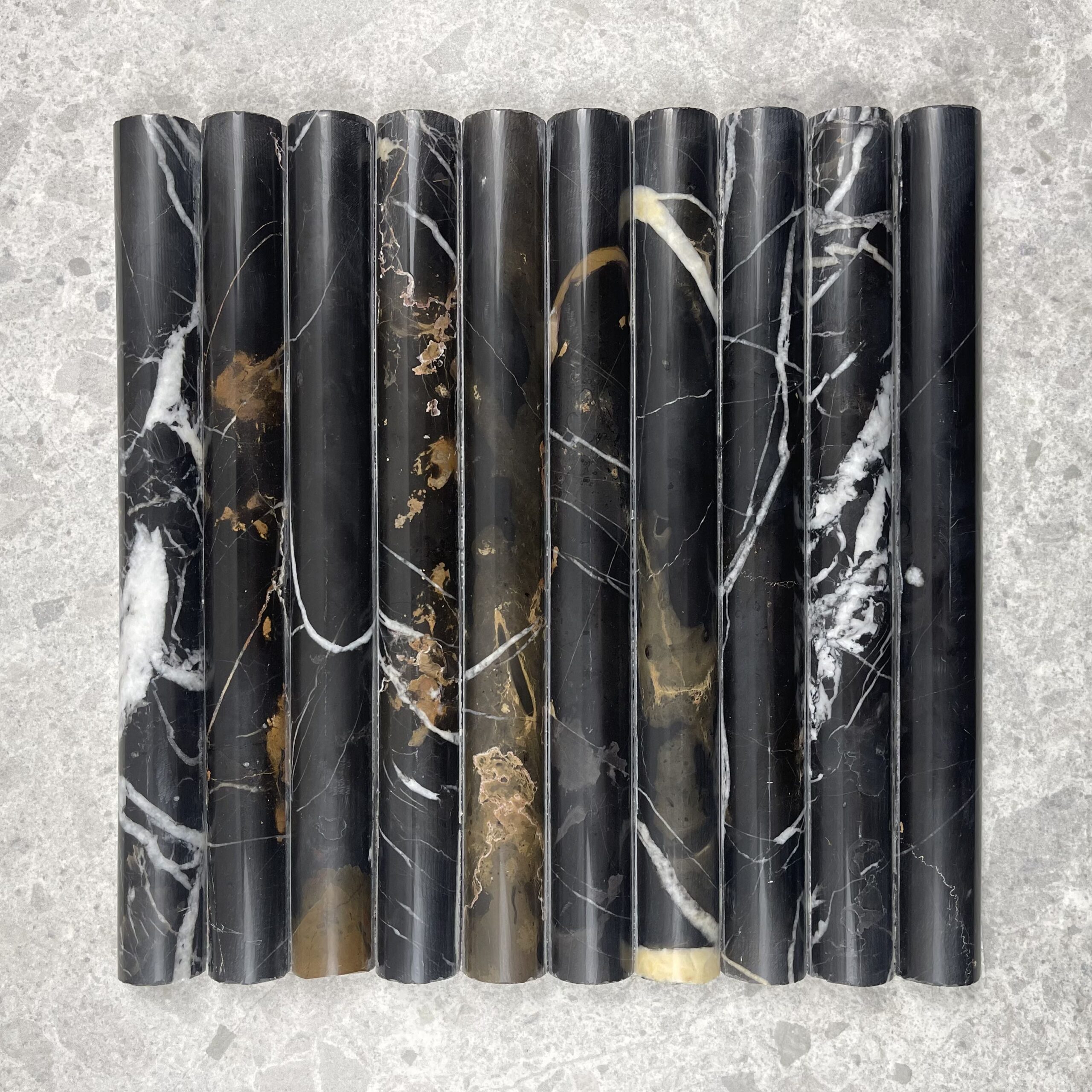 Black And Gold Honed Marble Flute Mosaic Tile 7710