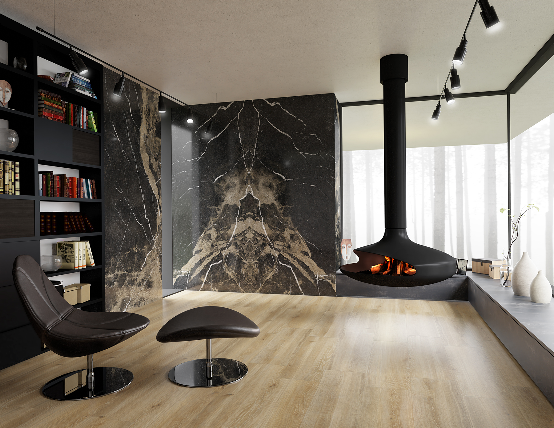 Pierre Noir Black Marble Look Polished Italian Porcelain Slab 4693