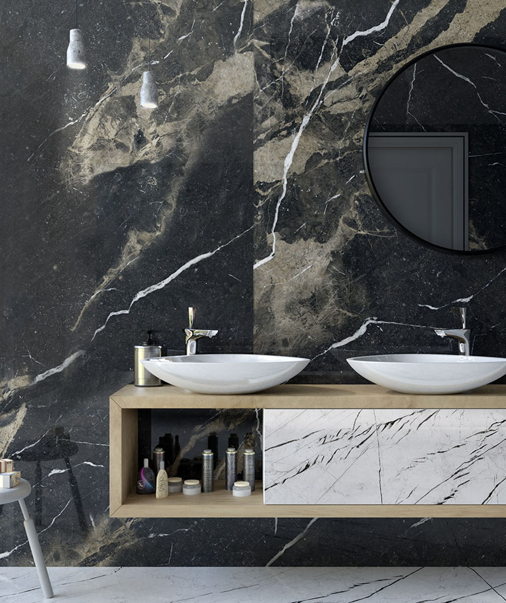 Pierre Noir Black Marble Look Polished Italian Porcelain Slab 4693