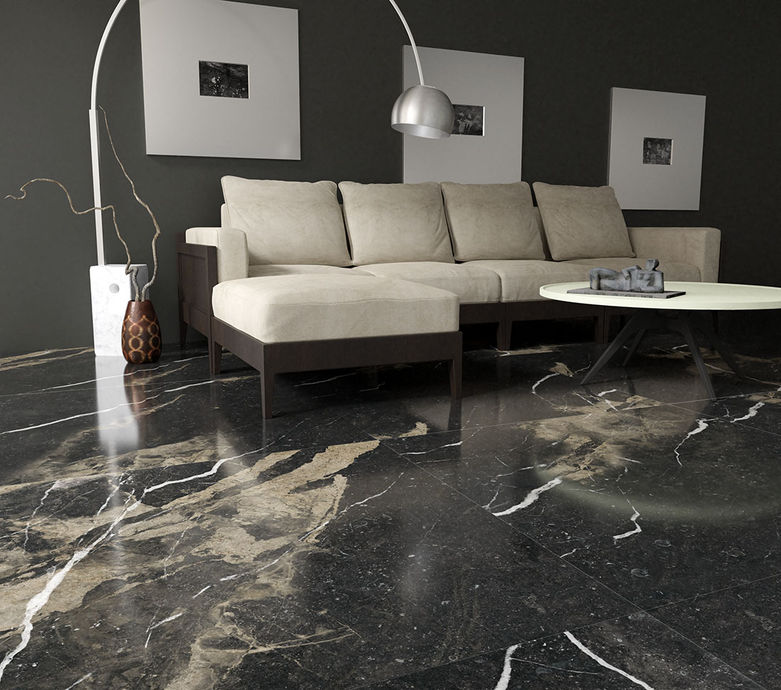 Pierre Noir Black Marble Look Polished Italian Porcelain Slab 4693
