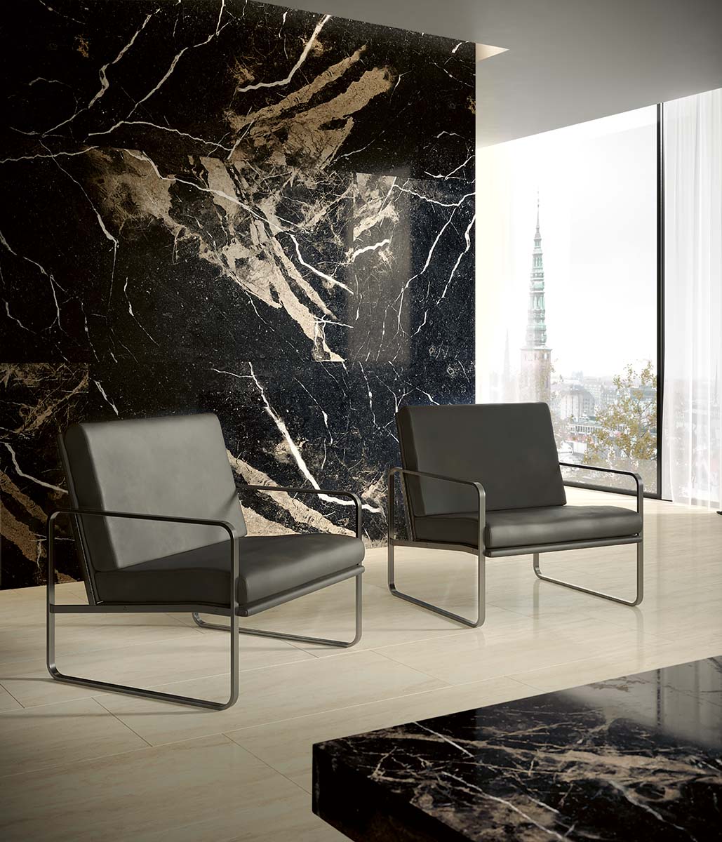 Pierre Noir Black Marble Look Polished Italian Porcelain Slab 4693