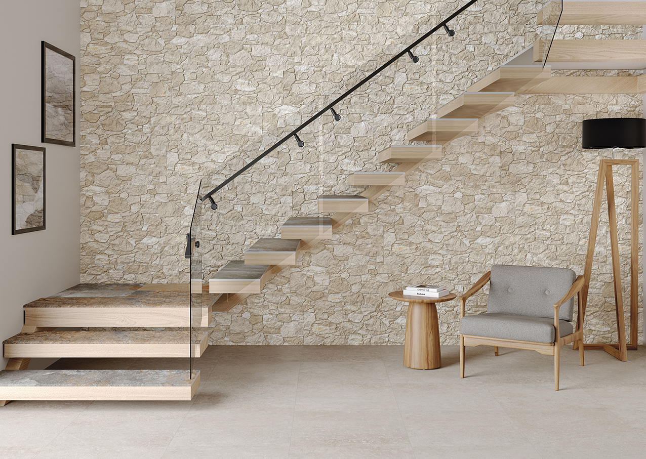 Elements Beige Stone Look 3D Effect Matt Spanish Rectified Porcelain Tile 2491