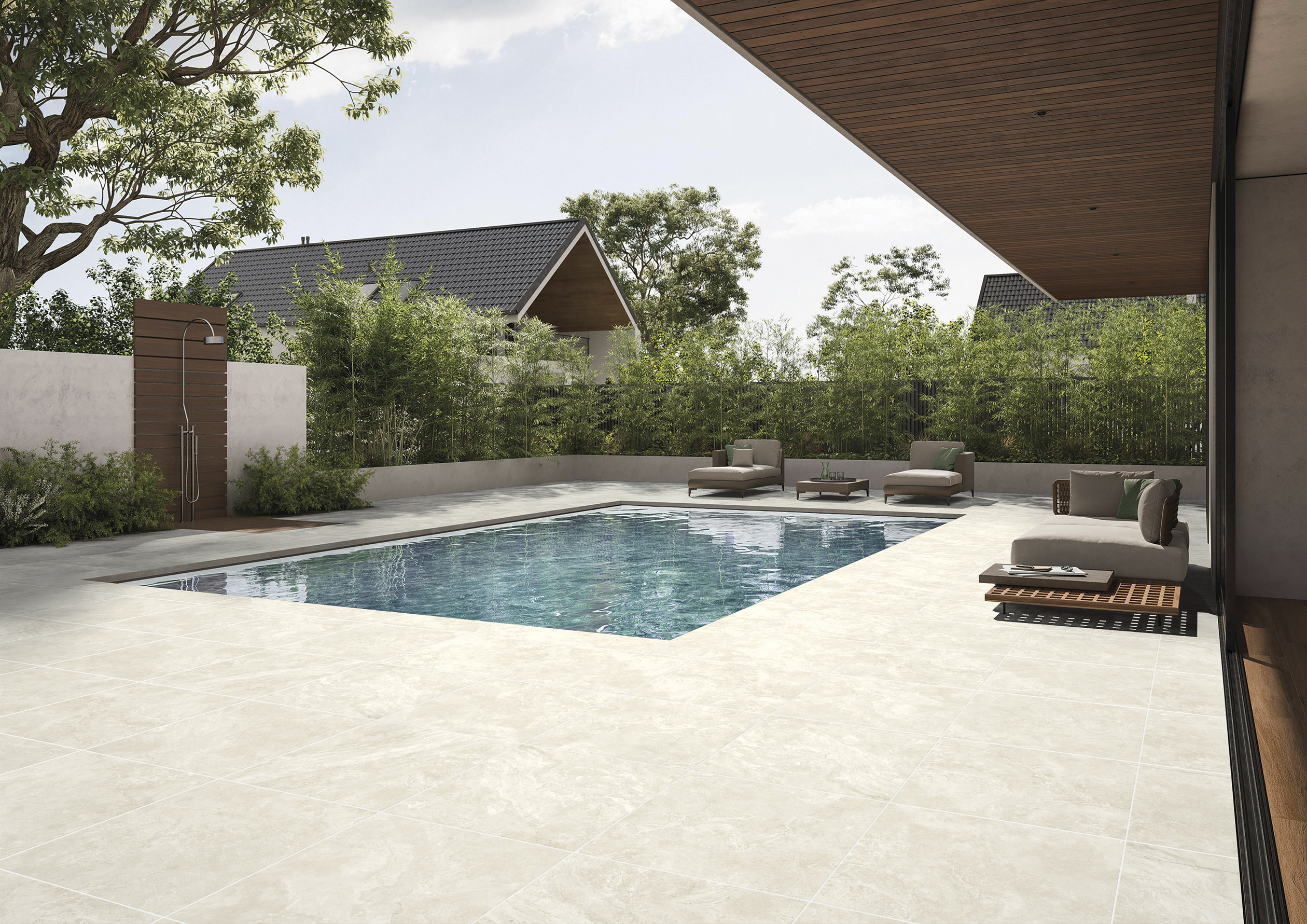 Classic Bianco Travertine Look Cross Cut In/Out Finish Rectified Porcelain Tile 2702