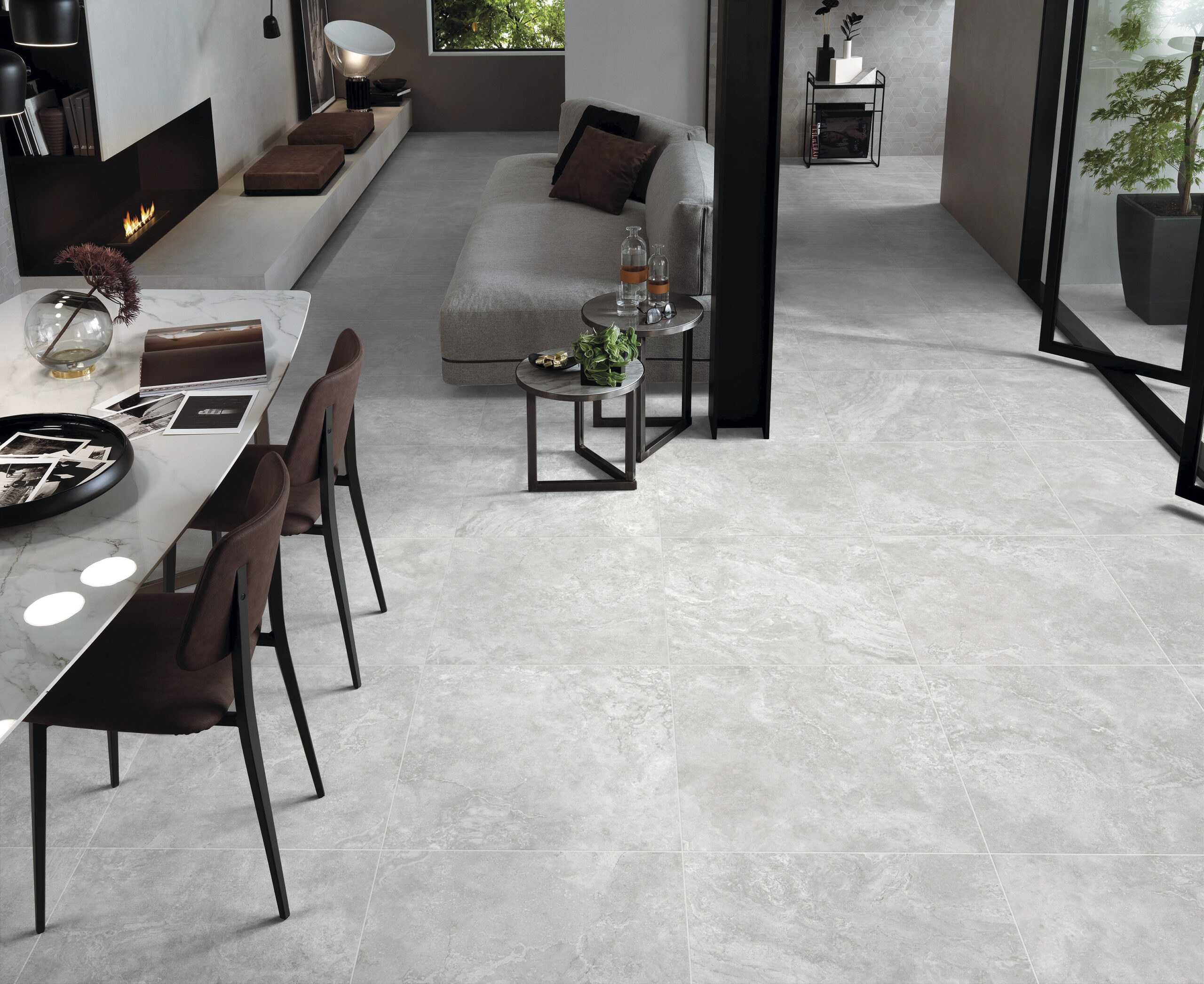 Classic Silver Travertine Look Cross Cut In/Out Finish Rectified Porcelain Tile 2796