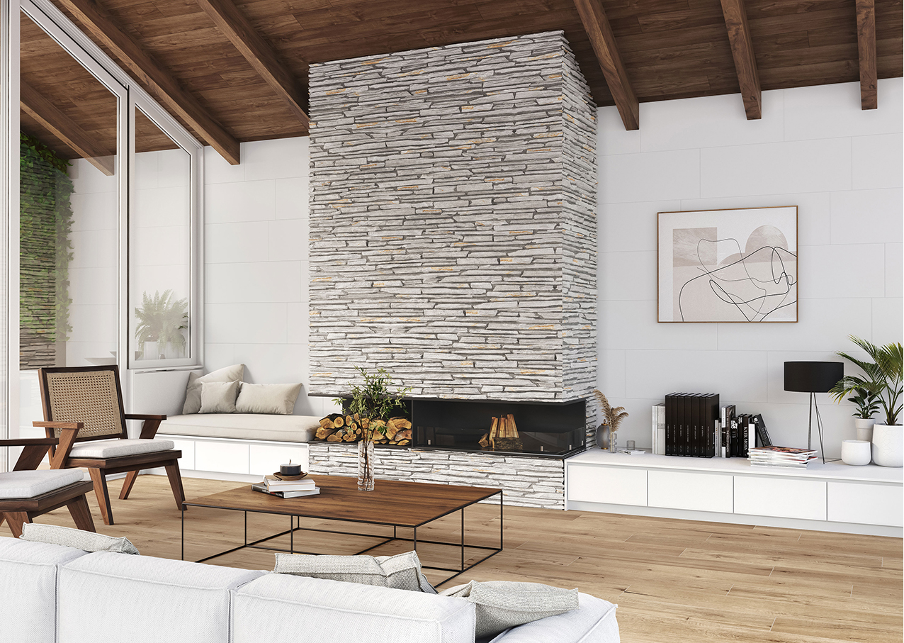 White 3D Stack Stone Look Rectified Spanish Porcelain Tile 2724