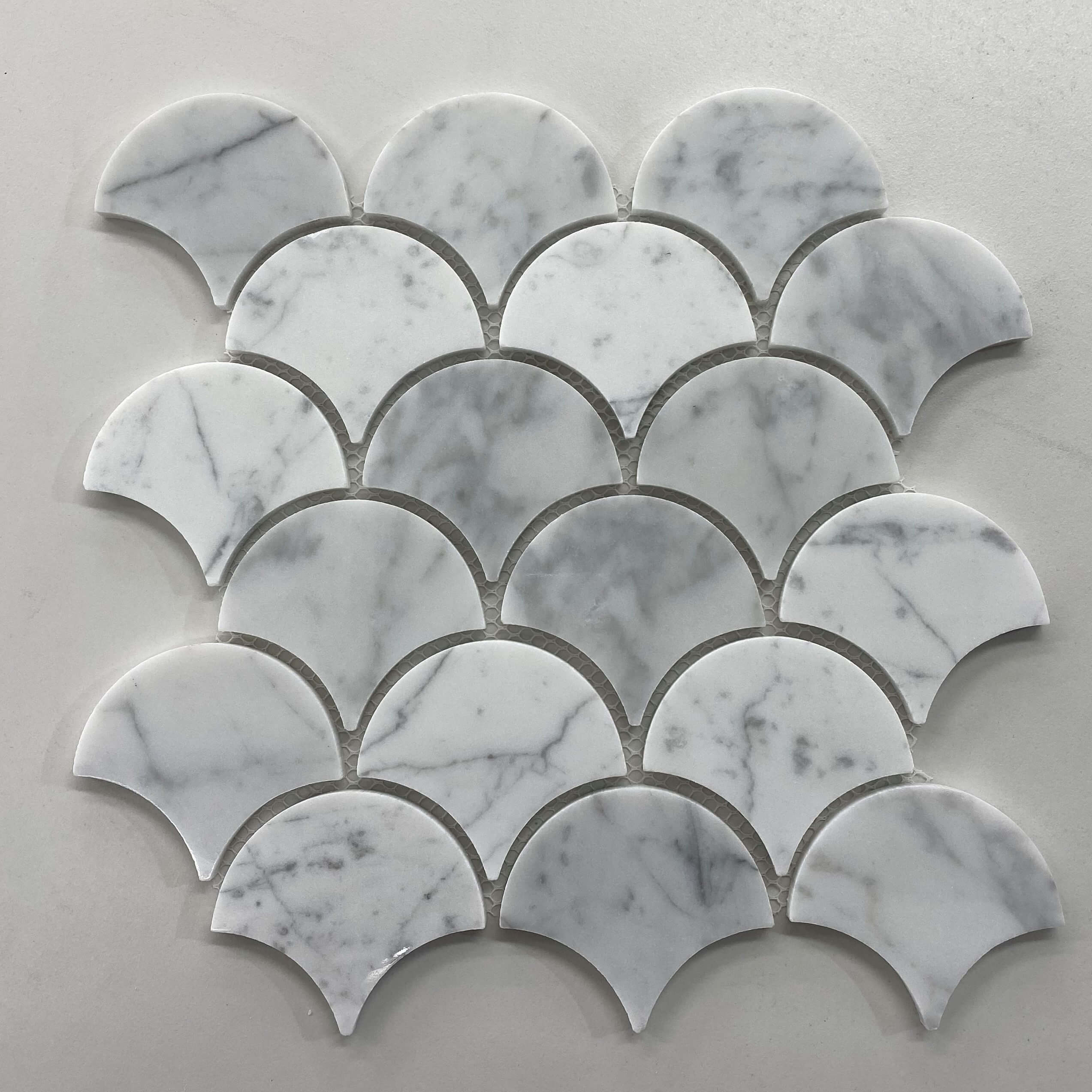 Fan Fish Scale Honed Carrara Marble Mosaic 7661