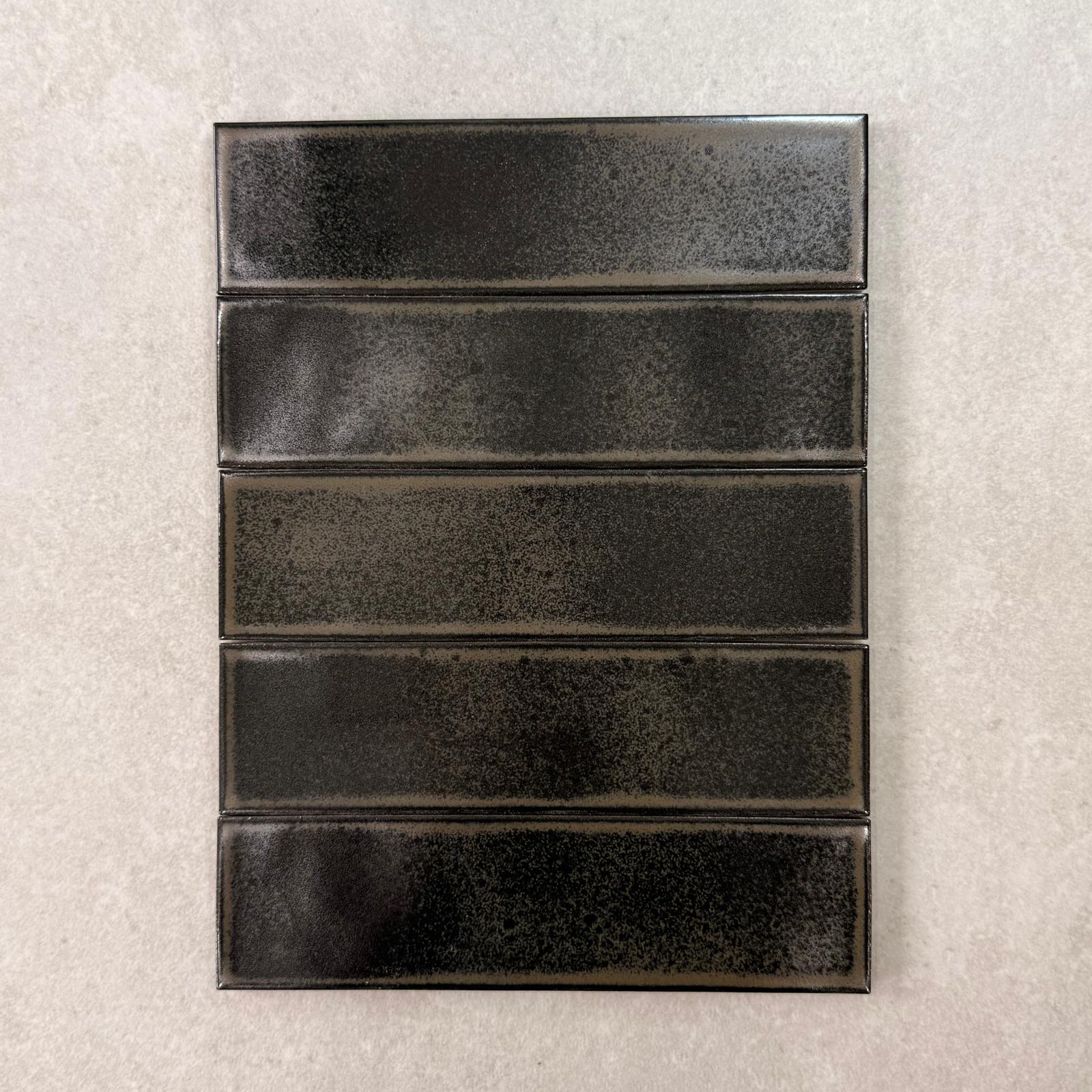Mars Noir Oxidised Gloss Glazed Japanese Porcelain Subway Tile 2856