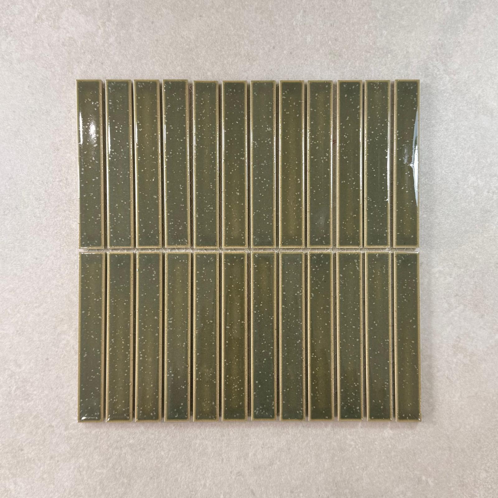 Megumi Moss Green Gloss Kit Kat Glazed Japanese Porcelain Mosaic 7837