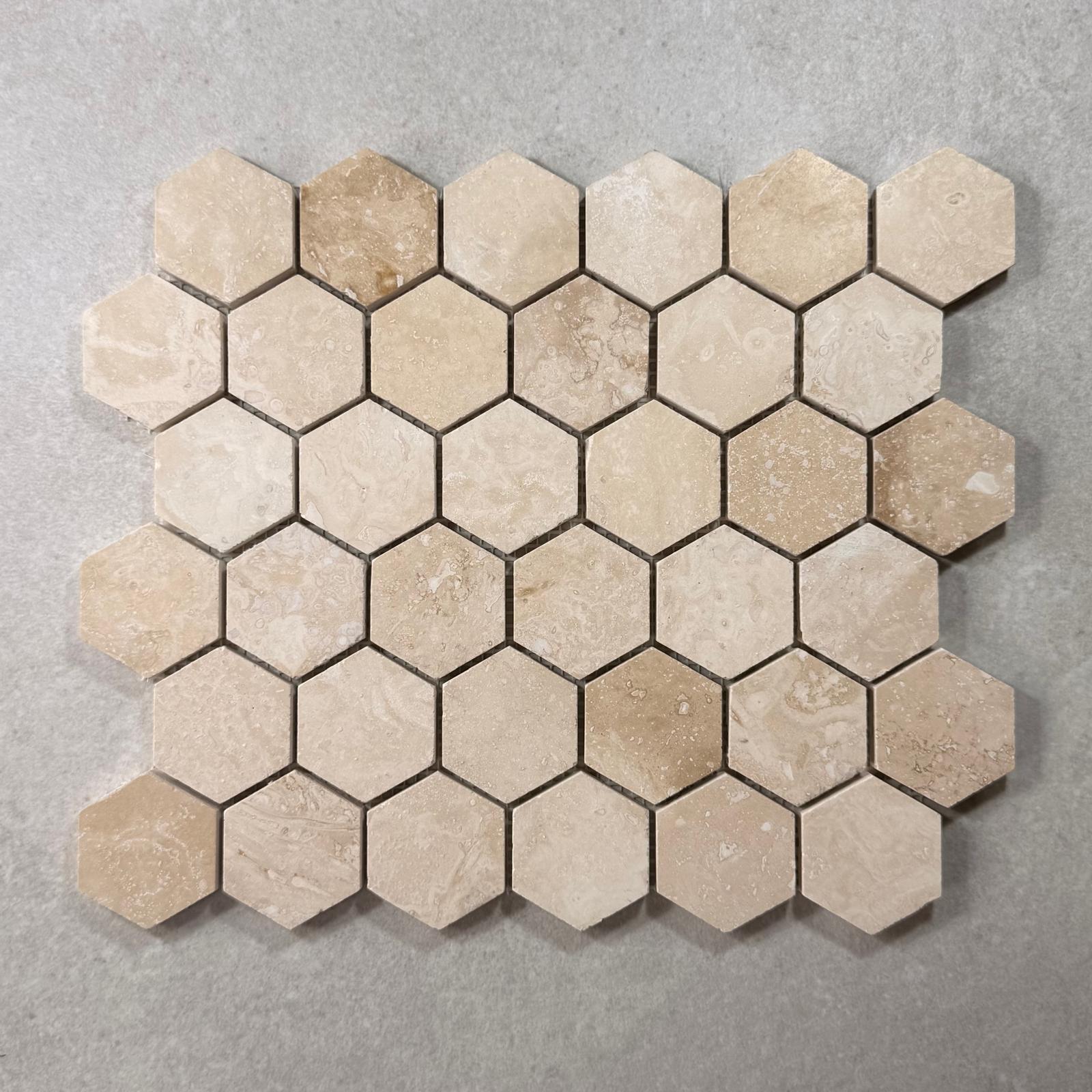 Beige Travertine Hexagon Honed Mosaics 7843