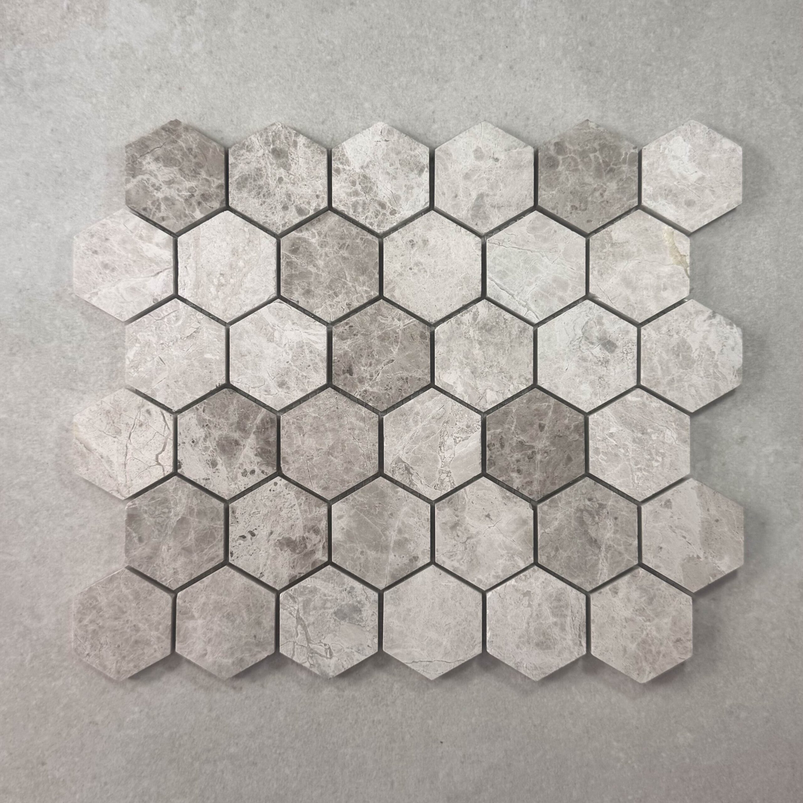 Tundra Grey Marble Hexagon Honed Mosaics 7845