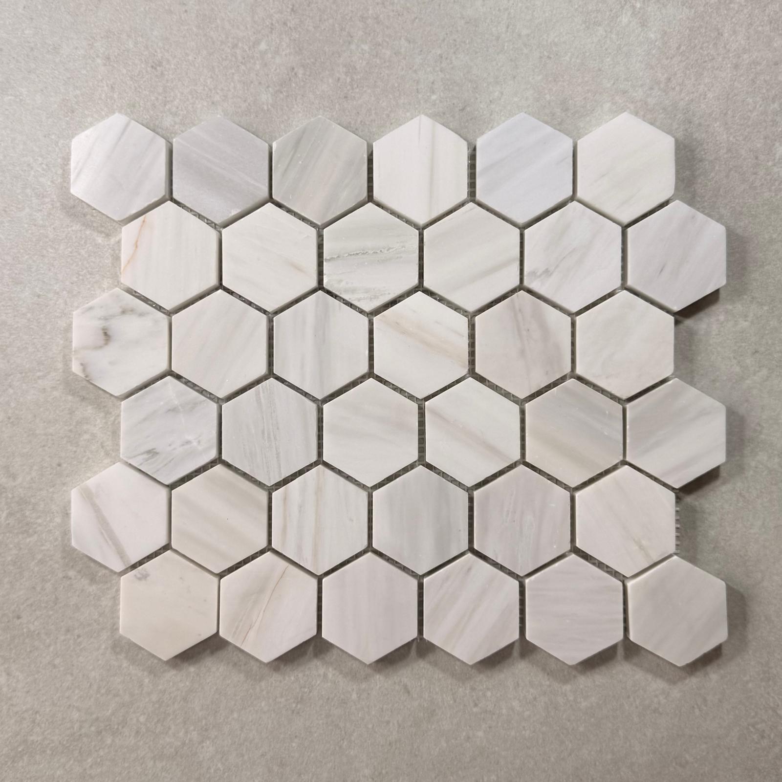 Calacata Marble Hexagon Honed Mosaics 7846