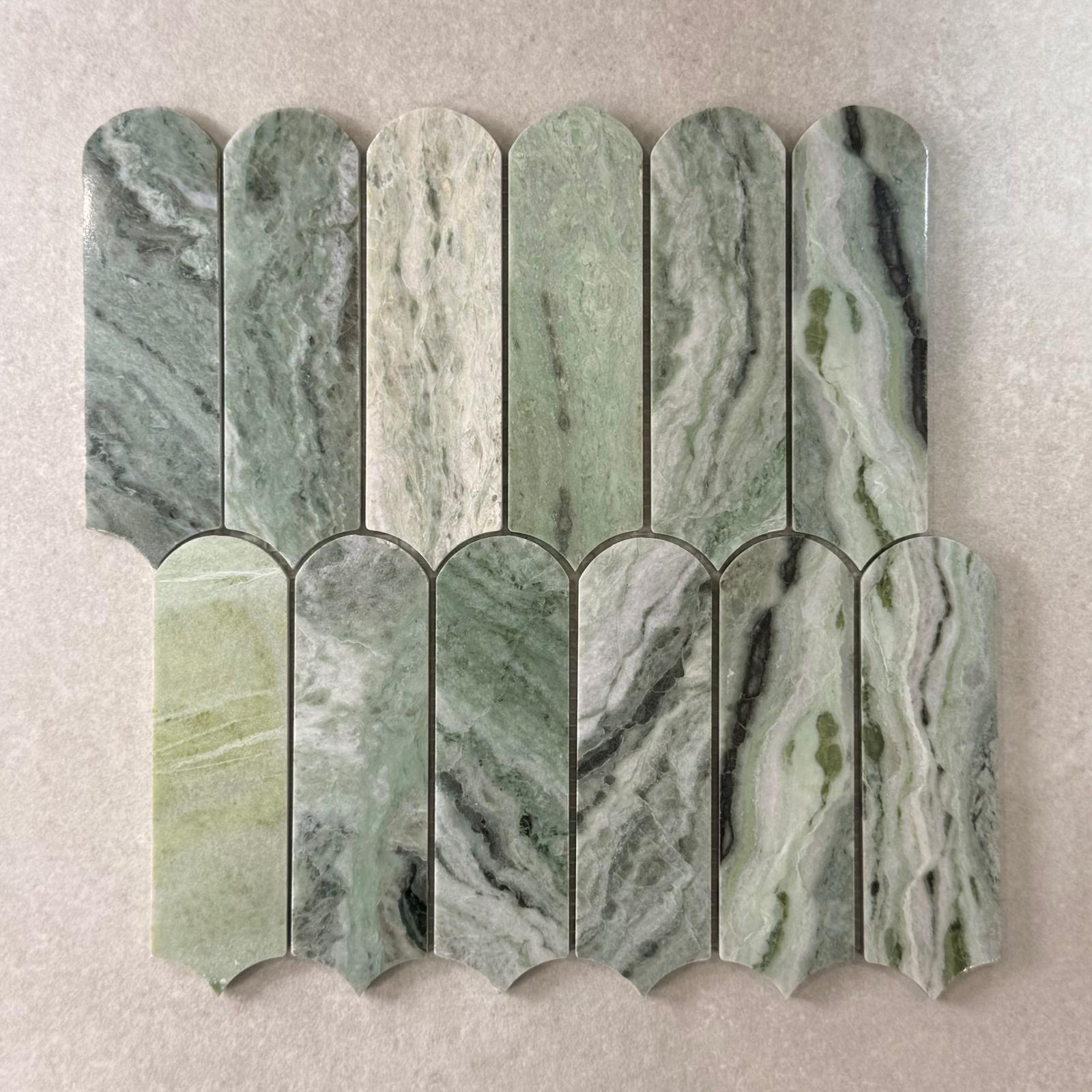 Rainforest Mist Feather Polished Marble Mosaic By Mitch & Mark 7862