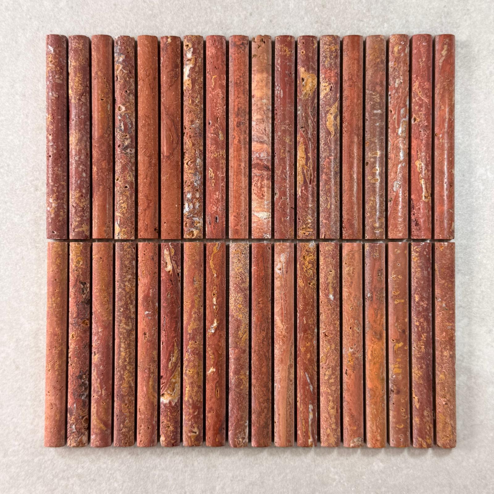15x151mm Red Travertine Kit Kat Flute Honed Mosaic 7858