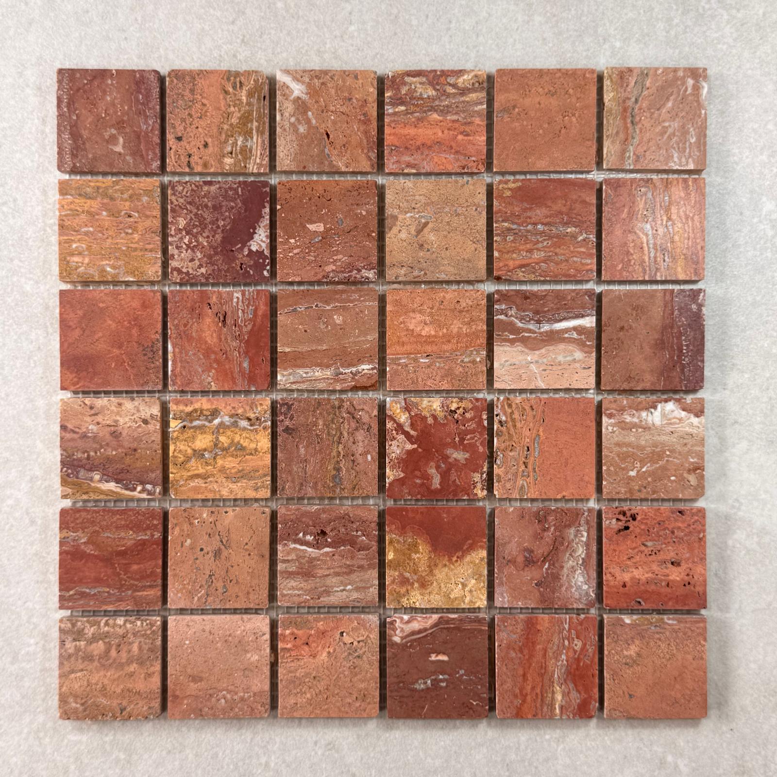 48x48mm Red Travertine Honed Tumbled Mosaic  7859