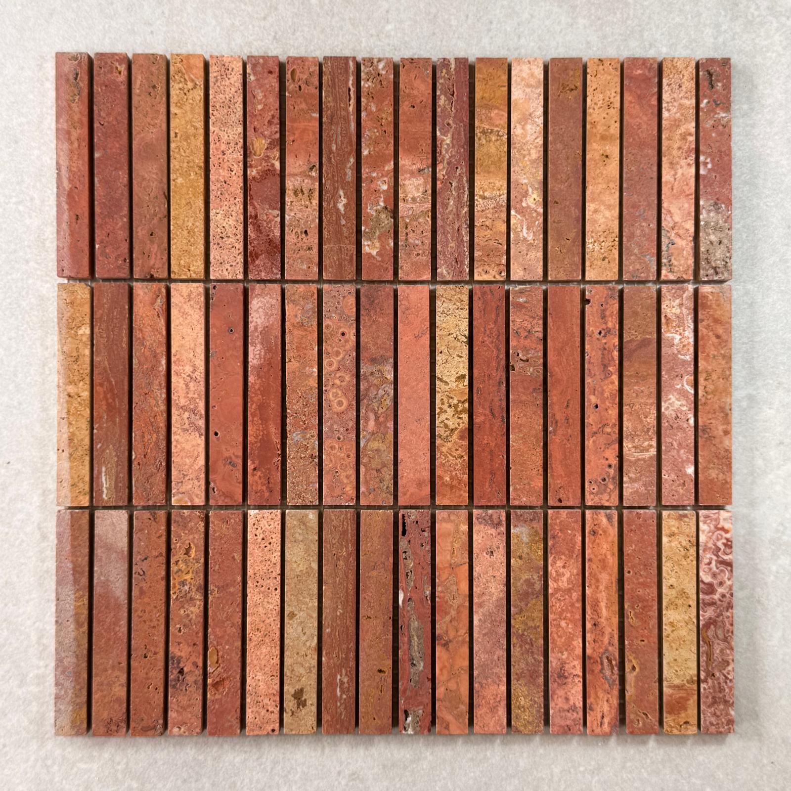 48x48mm Red Travertine Honed Tumbled Mosaic 7859