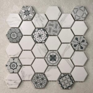 Mixed Carrara Hexagon Matt Finish Porcelain Mosaic 7868