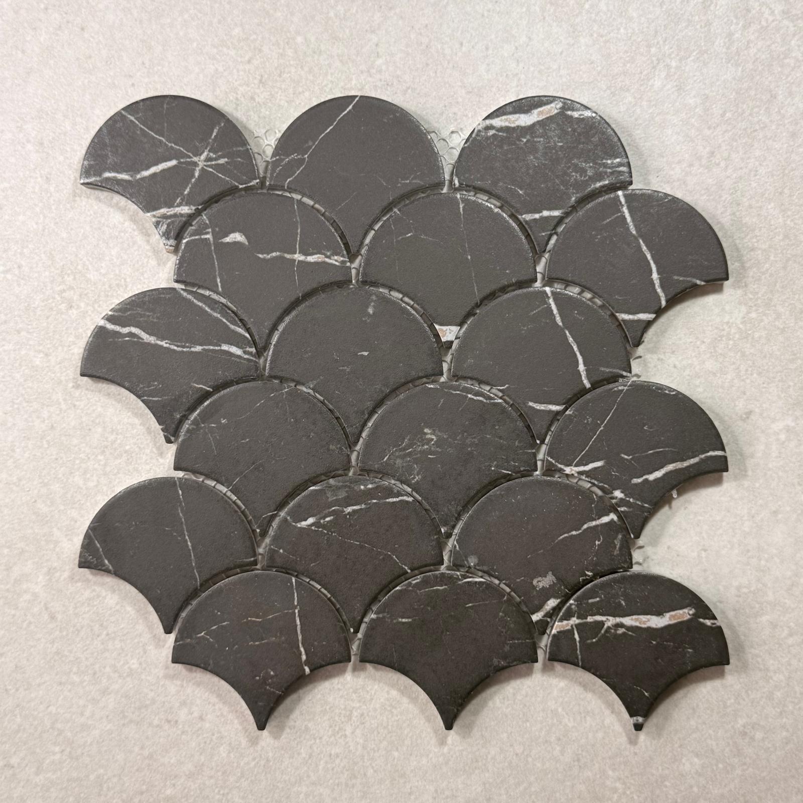 Nero Marquina Fan Matt Finish Porcelain Mosaic 7869