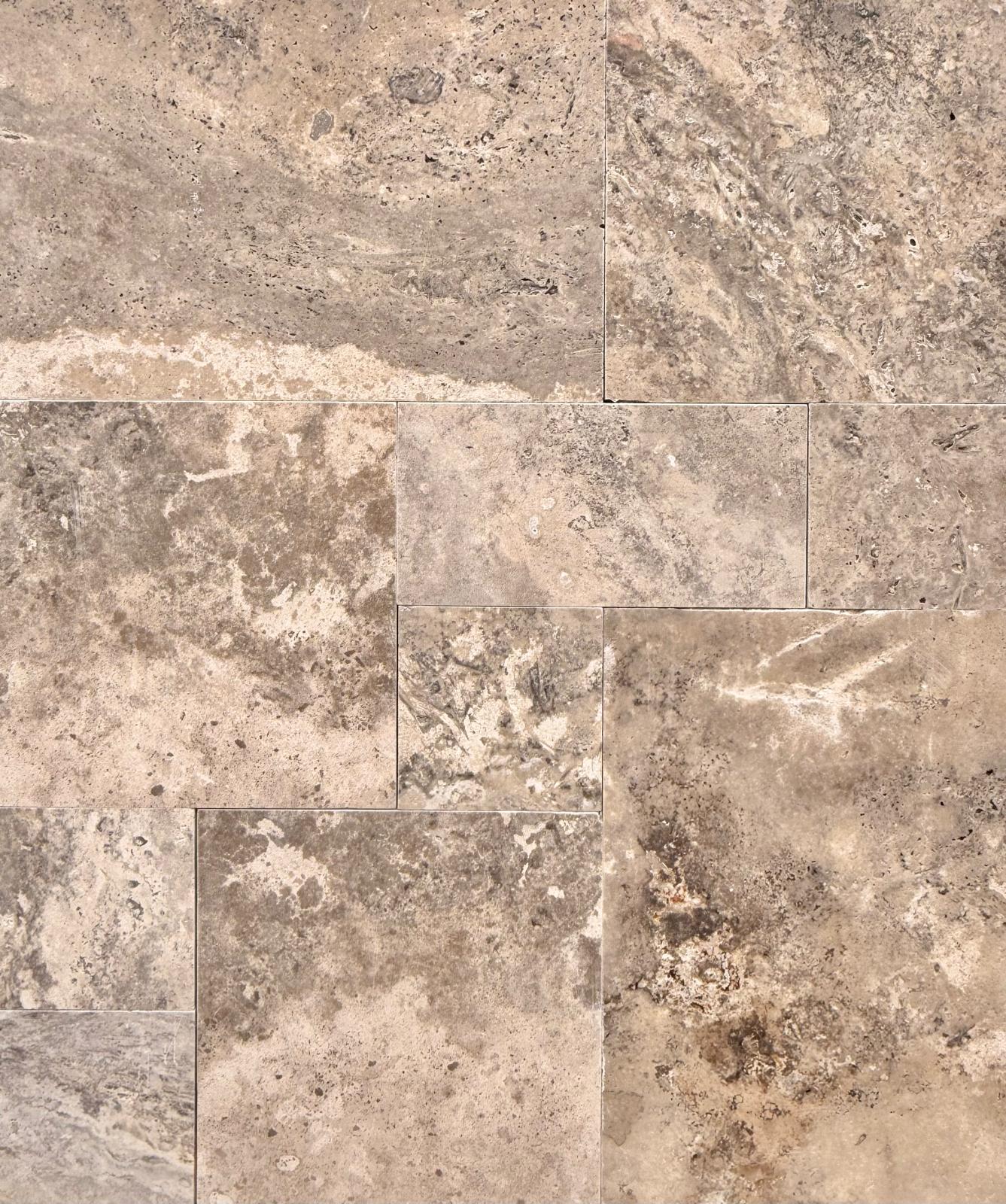 30mm Zuma Silver French Pattern Tumbled Travertine Paver 8985