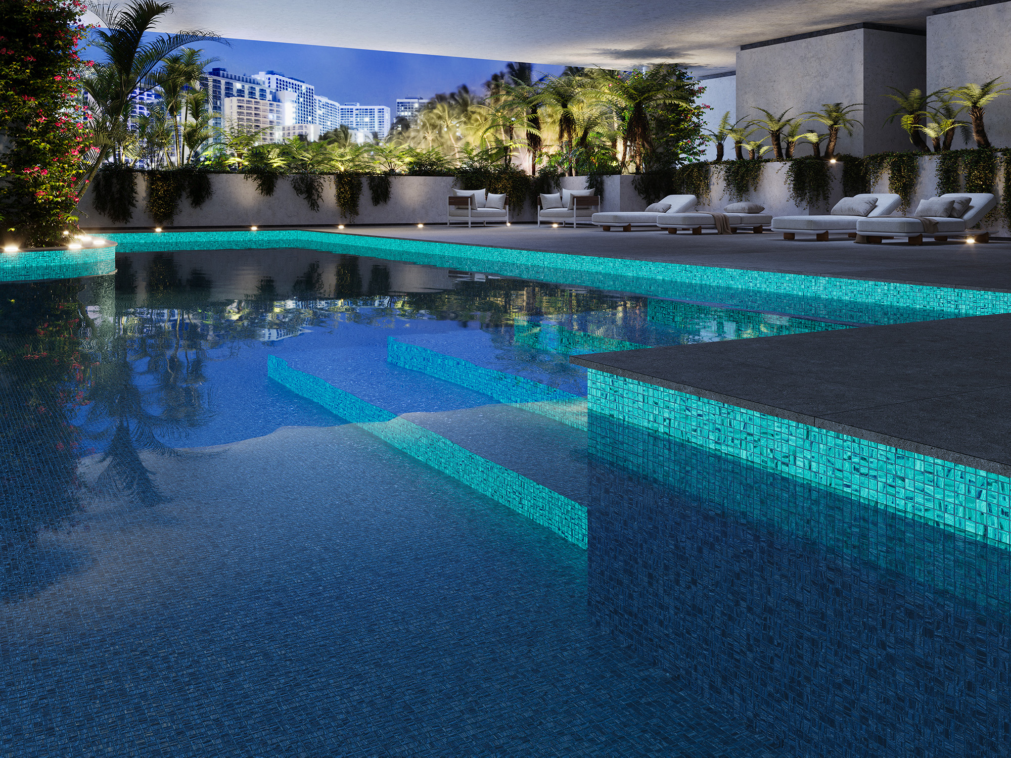 Moon Blue Spanish Polyurethane Cord Glass Pool-Mosaic 7827