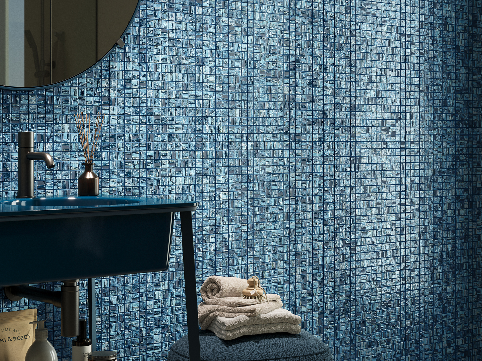 Moon Blue Spanish Polyurethane Cord Glass Pool-Mosaic 7827