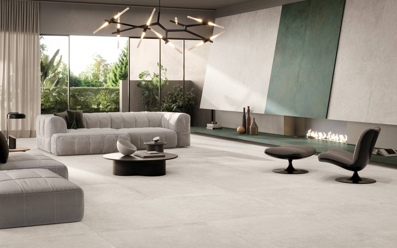 White Concrete Look Matt Italian Rectified Porcelain Tile 0357