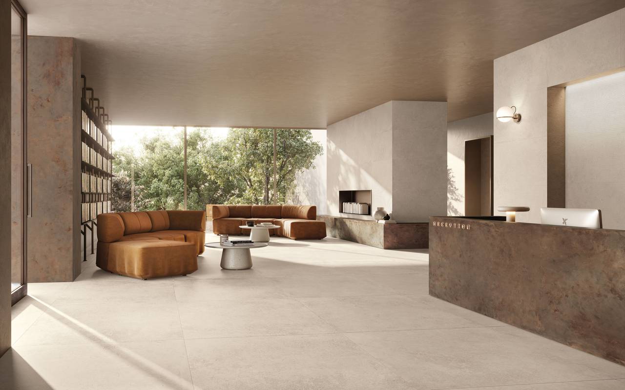 Ivory Concrete Look Matt Italian Rectified Porcelain Tile 0501