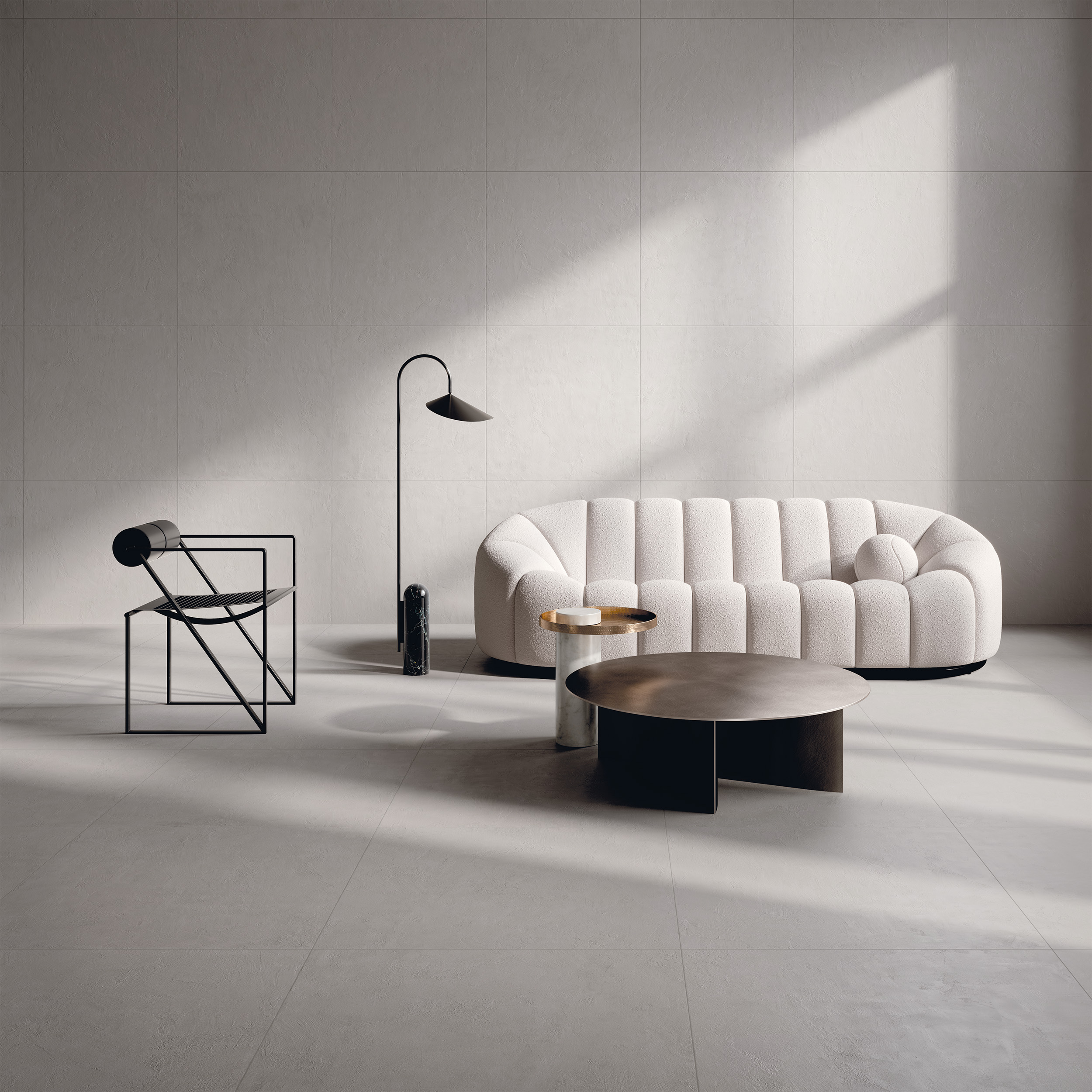 Soft Light Grey Brushed Cement Look Italian Rectified Porcelain Tile 0514