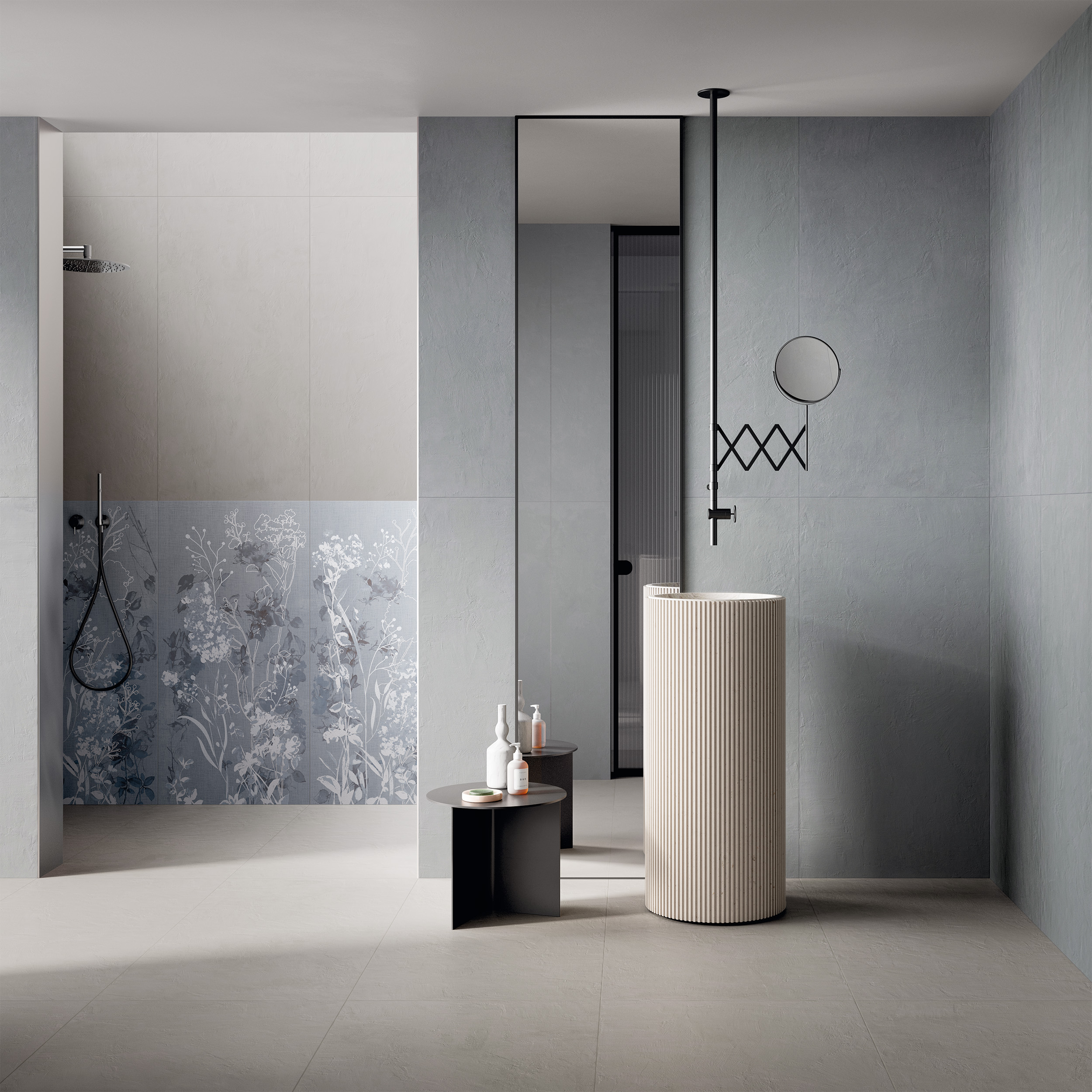 Soft Light Grey Brushed Cement Look Italian Rectified Porcelain Tile 0514