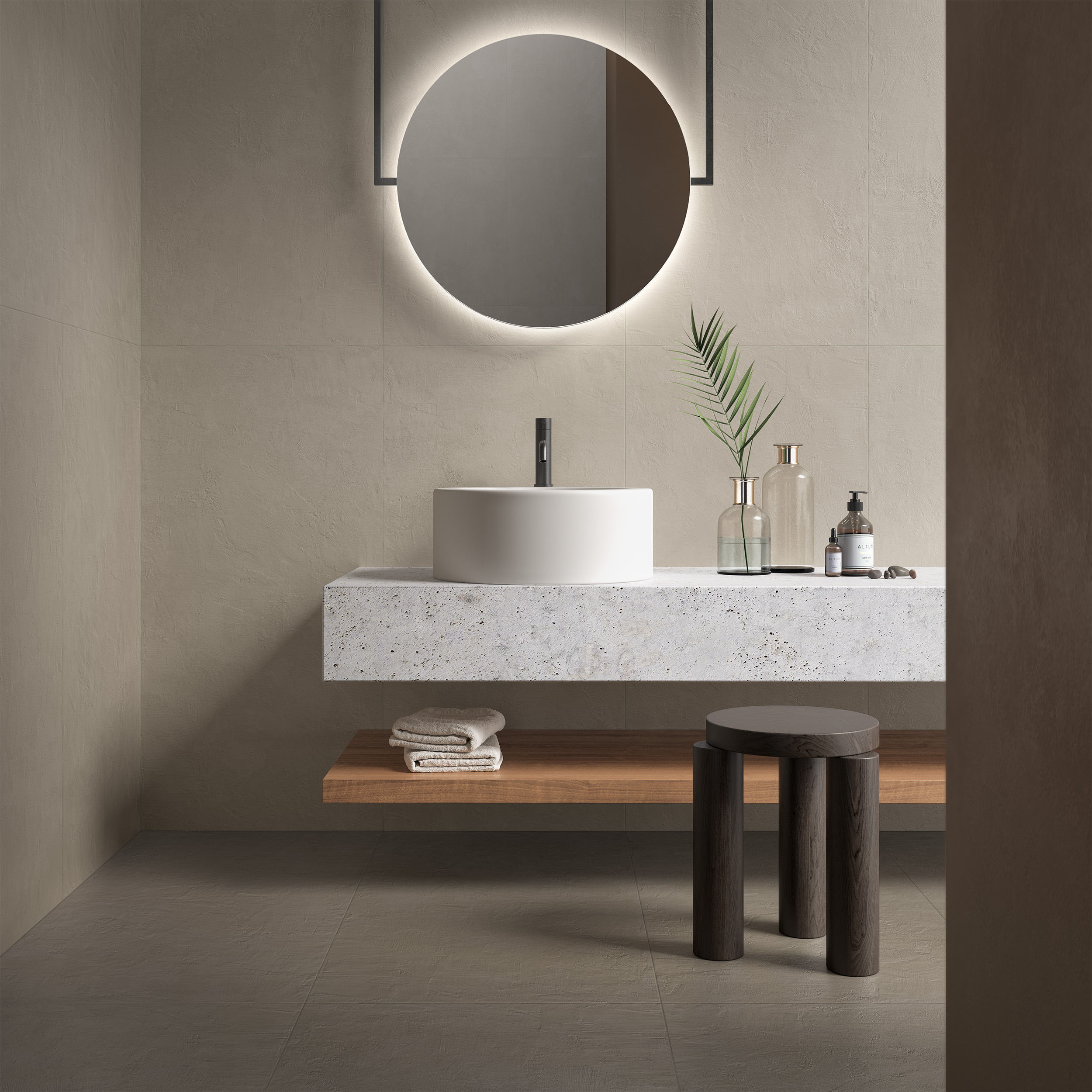 Soft Sand Brushed Cement Look Italian Rectified Porcelain Tile 0513