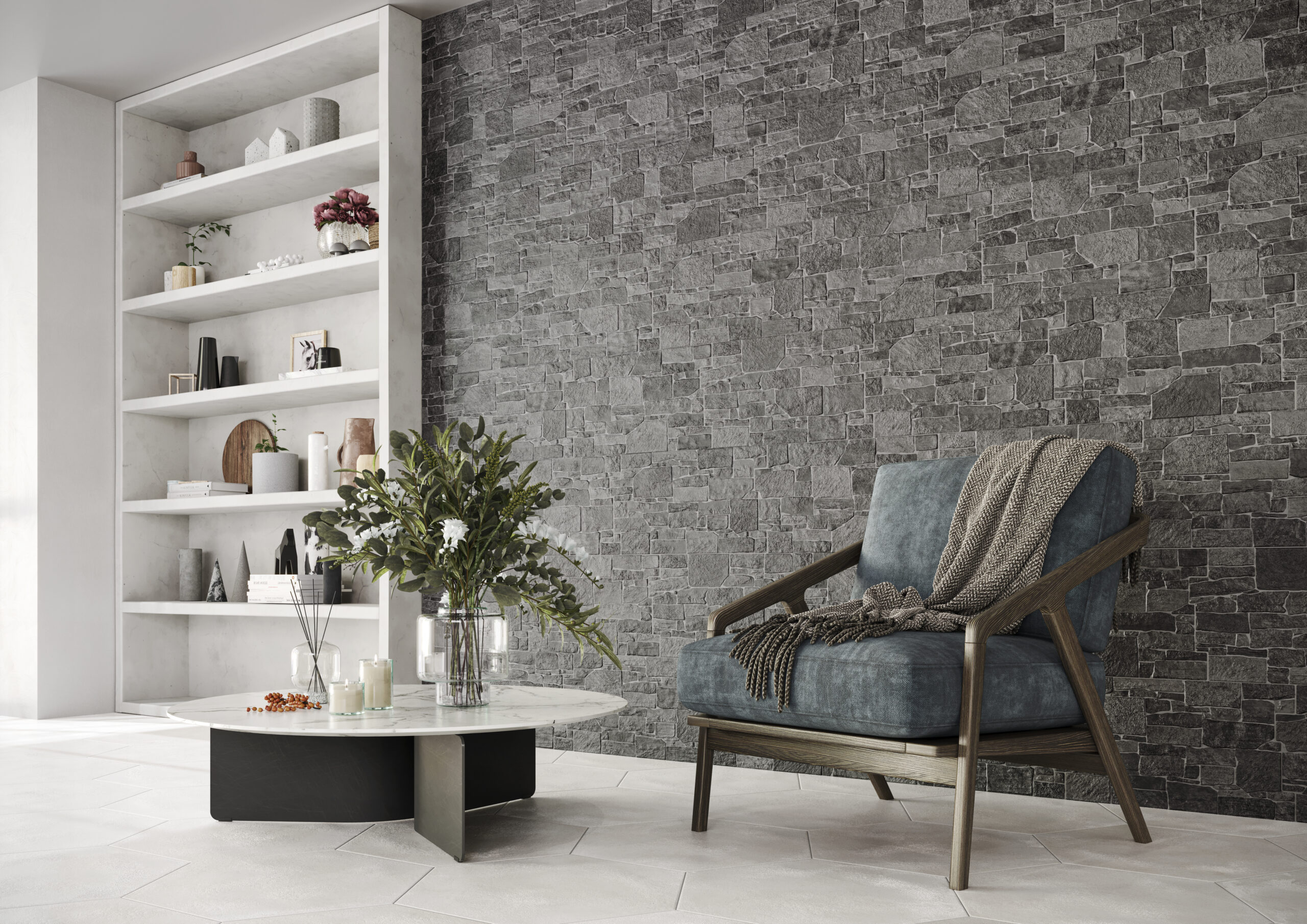 Stones Charcoal Interlocking Ledgestone Look Spanish Porcelain Wall Tile 0522