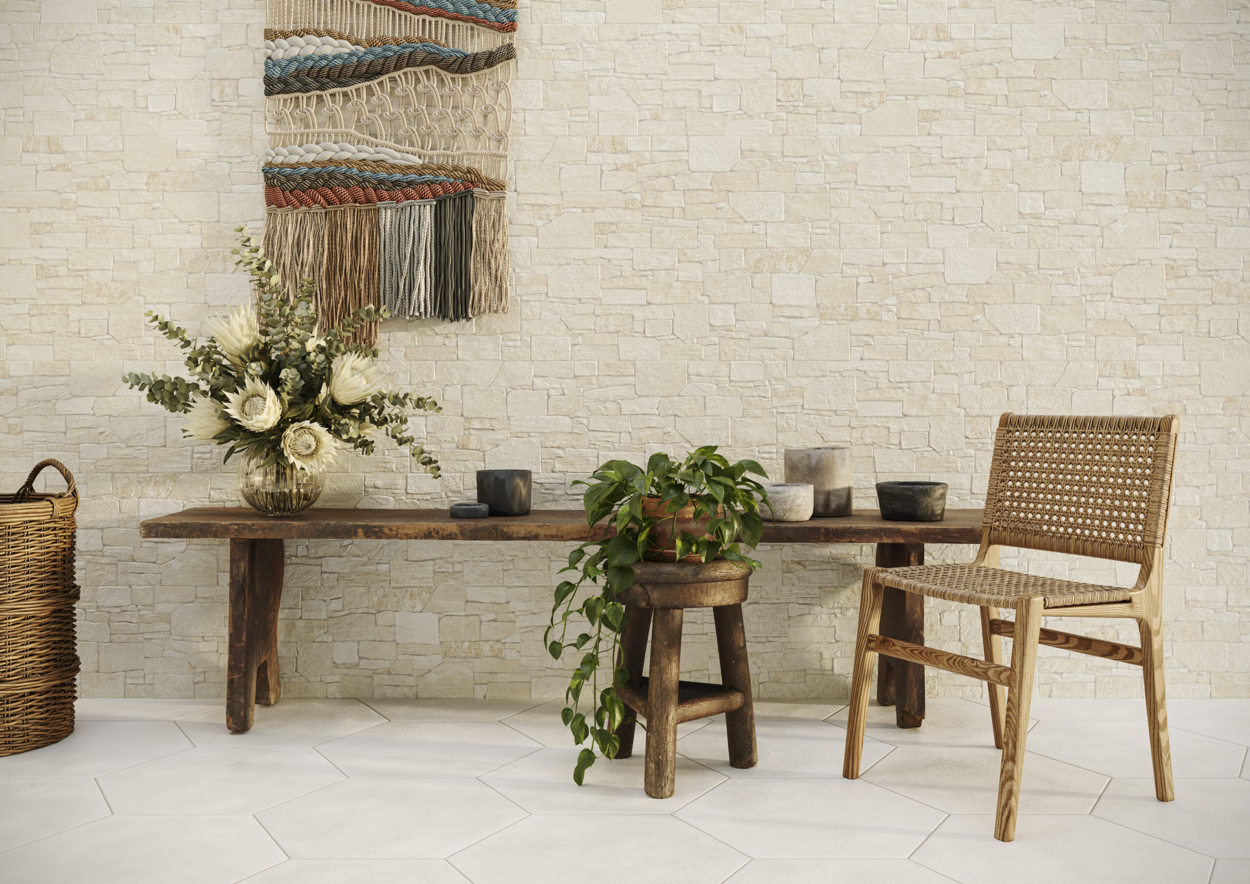 Stones Ivory Interlocking Ledgestone Look Spanish Porcelain Wall Tile 0523