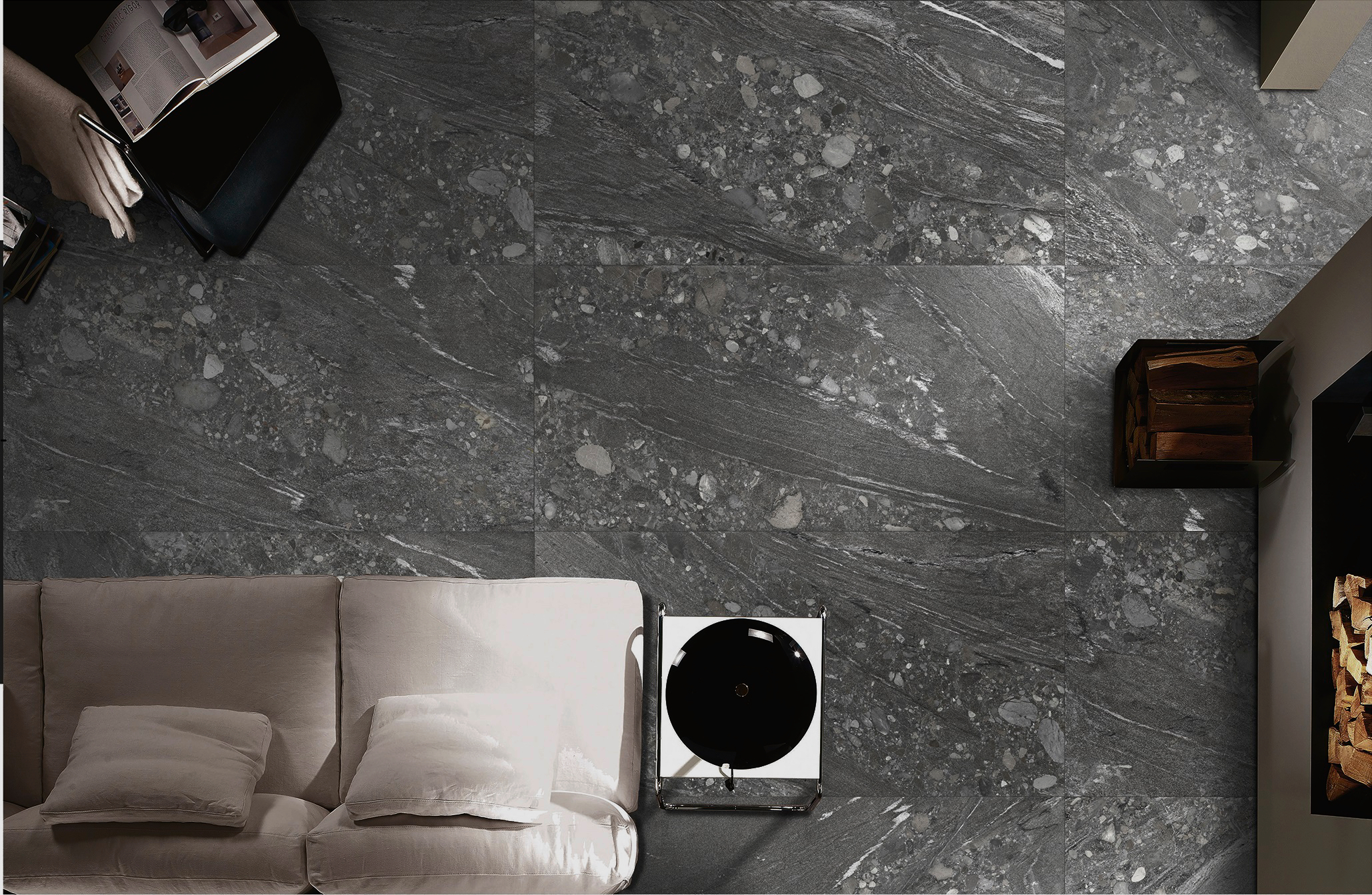Qibo Dark Grey Stone Look Lappato Rectified Porcelain Tile 2807