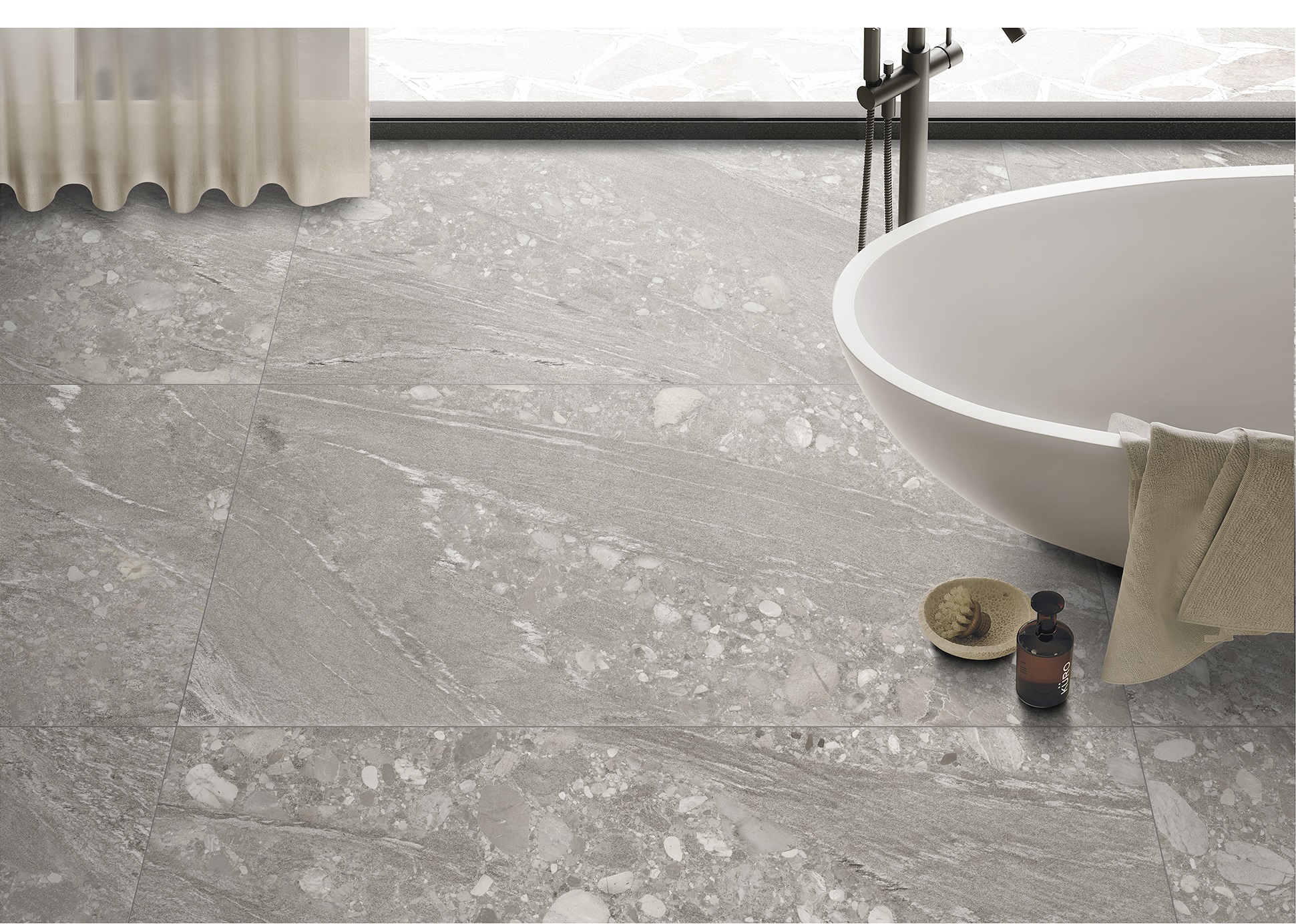 Qibo Light Grey Stone Look Lappato Rectified Porcelain Tile 2805