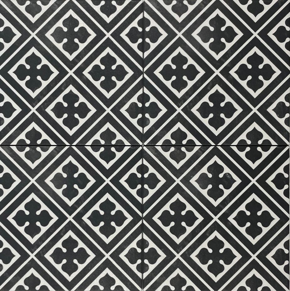Gatsby Black and White Tessellated Anti Slip Italian Non Rectified Porcelain Décor Tile 3973