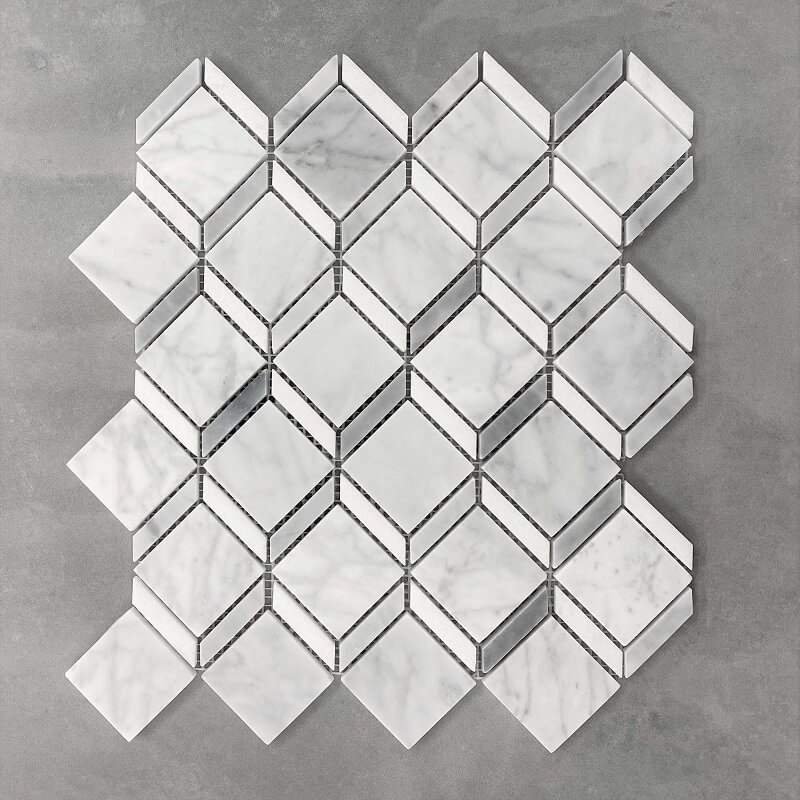 3D Cube Honed Carrara Marble Mosaic 7590