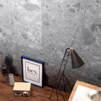 Breccia Mid Grey Terrazzo Look In/Out Rectified Porcelain Tile 3686