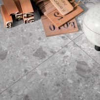 Breccia Mid Grey Terrazzo Look In/Out Rectified Porcelain Tile 3686