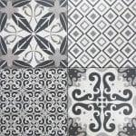 Vintage Mixed Grey and White Spanish Matt Non Rectified Porcelain Encaustic Look Tile 6460